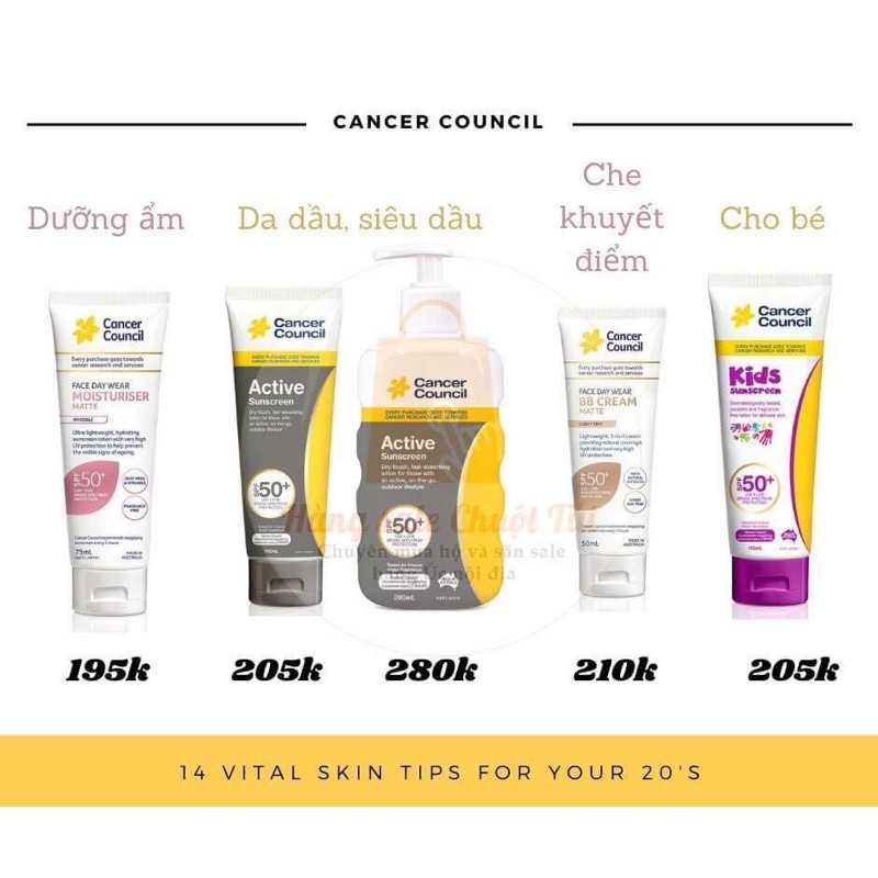 Kem chống nắng Úc Cancer council