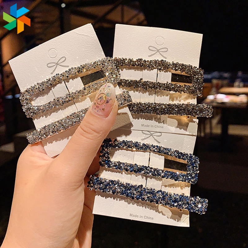 Bộ kẹp tóc đính đá hình vuông lấp lánh thời trang cho nữ