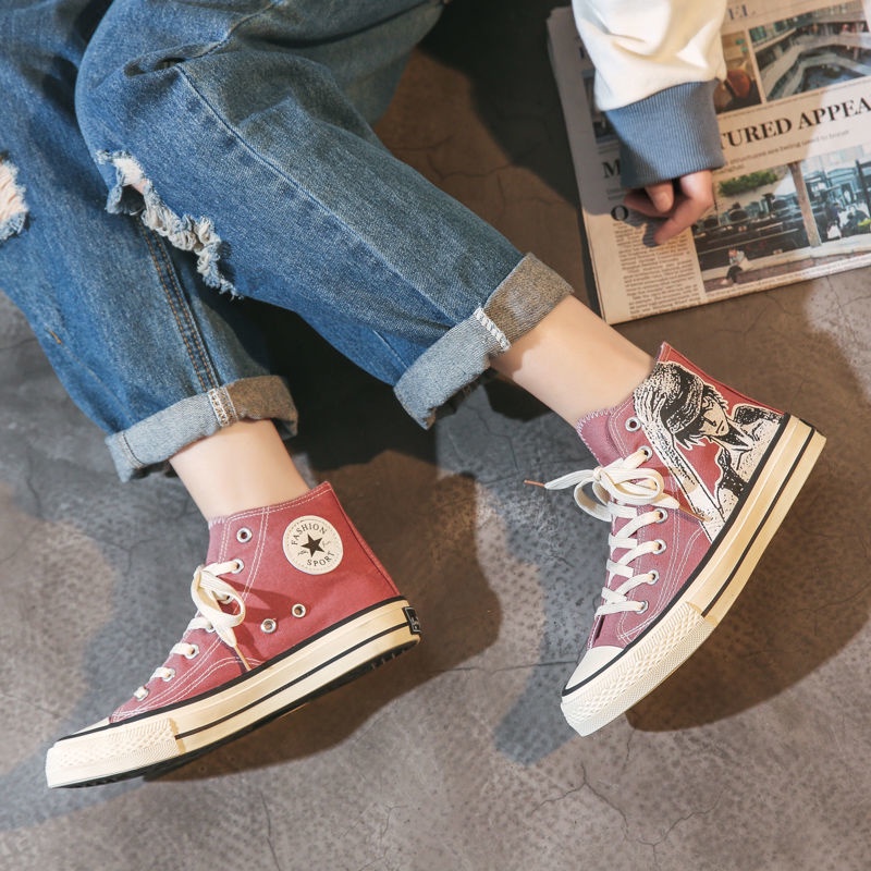 Giày Vải Canvas Cổ Cao Phong Cách Retro Hồng Kông Dễ Phối Đồ Thời Trang Cho Nữ Size 35-40