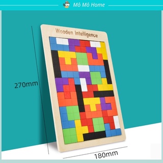 Đồ chơi xếp hình Tangram cho bé bằng gỗ trí tuệ, bộ đồ chơi lắp ghép nhiều màu với hơn 40 chi tiết. Kích thước: 27x18cm