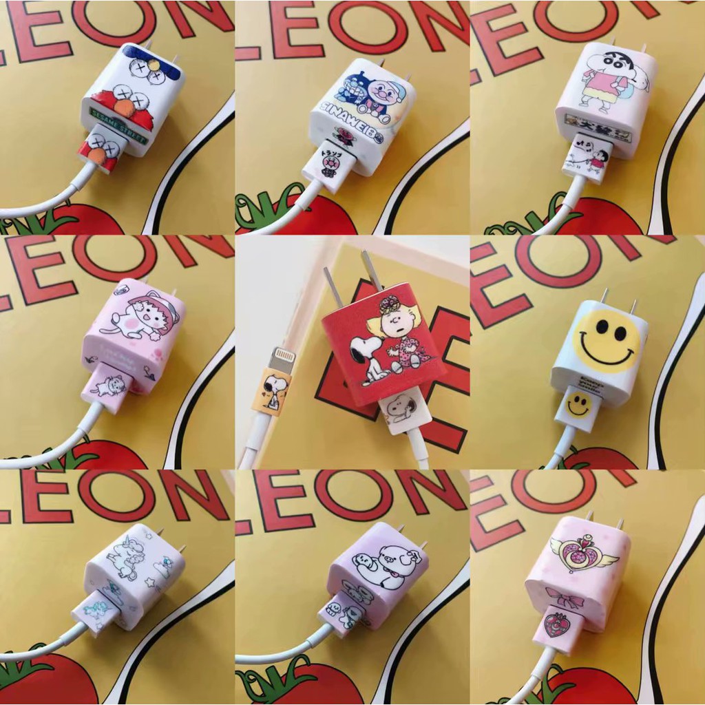 Miếng Dán Bảo Vệ Đầu Cáp Dữ Liệu IPhone X Hình Đầu Đậu Phụ 9 Kiểu Dáng Hoạt Hình Snoopy Dễ Thương