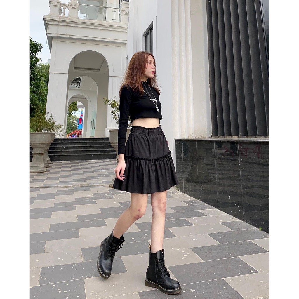 CHÂN VÁY XOÈ 2 TẦNG Chữ A Lưng Cao Đen Trắng Korea Style - VÁY NGẮN NỮ CHẤT ĐŨI Kèm Lót | BigBuy360 - bigbuy360.vn