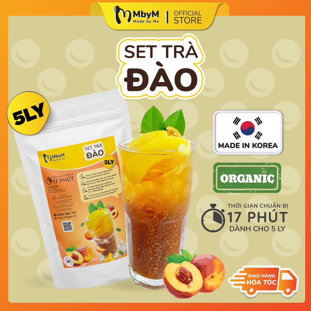 Set trà trái cây đào tự pha tại nhà 5 ly 17 phút, nguyên liệu nhập khẩu quốc tế, MbyM set tự làm an toàn ngon hơn quán