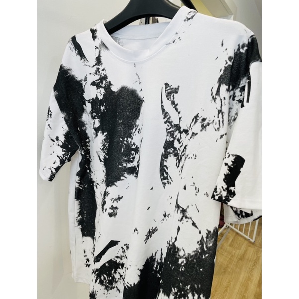 Áo phông loang màu đen trắng nam nữ SÀNH ĐIỆU UNISEX chất liệu cotton mát mẻ