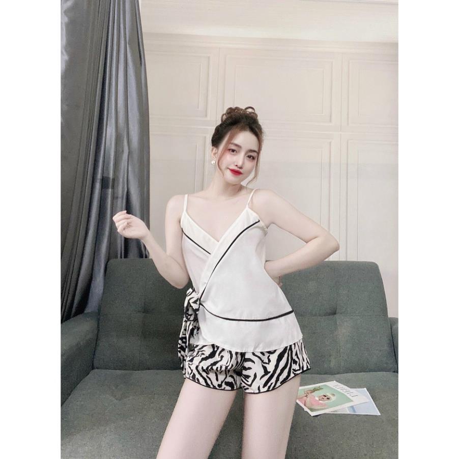 Đồ Bộ Nữ Đồ Mặc Nhà , Đồ Lụa Mặc Nhà, Bộ 2 Dây Cột Nơ Eo Họa Tiết Chất Lụa Latin Cao cấp, Mềm Mịn Thoáng Mát. | BigBuy360 - bigbuy360.vn