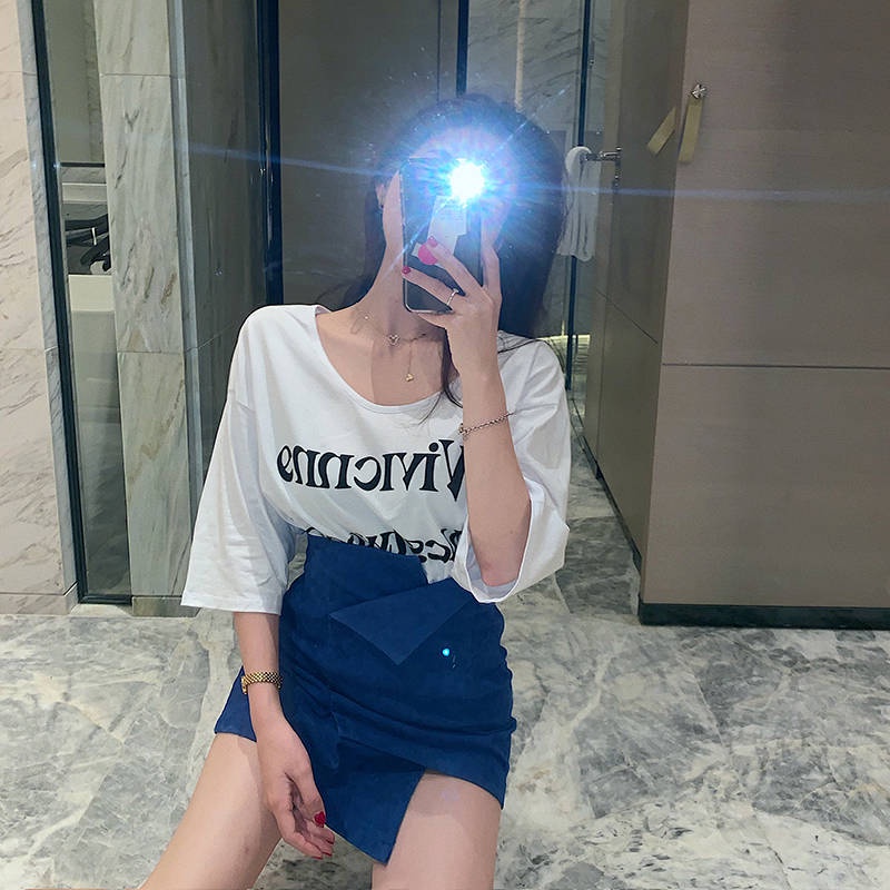 Summer suit women's 2021 new Korean version loose blouse + irregular skirt leisure fashion two-piece set