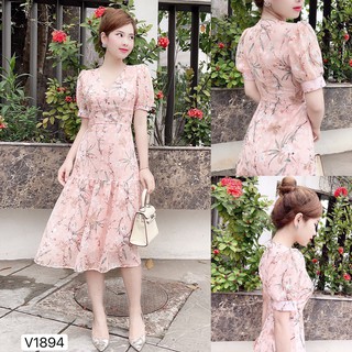Váy hoa cổ V thiết kế V1894 - Ryan Clothes - Kèm ảnh thật trải sàn do shop tự chụp