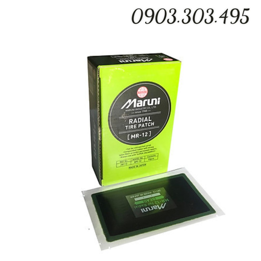Hộp 10 miếng vá dùng cho lốp bố tròn (bố thẳng) MR12 (70x120mm) - Maruni (Nhật bản)