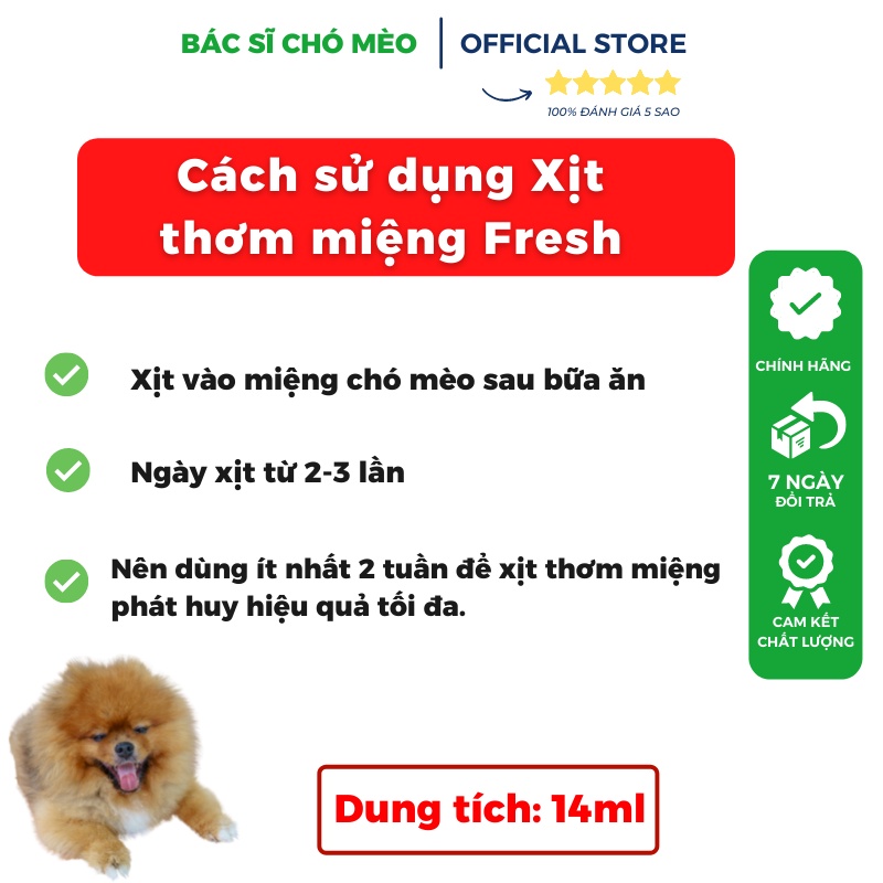 Xịt Thơm Miệng Chó Mèo Fresh Friend 14ml Ngừa Hôi Miệng, Loại bỏ Mảng bám, phòng bệnh viêm nướu