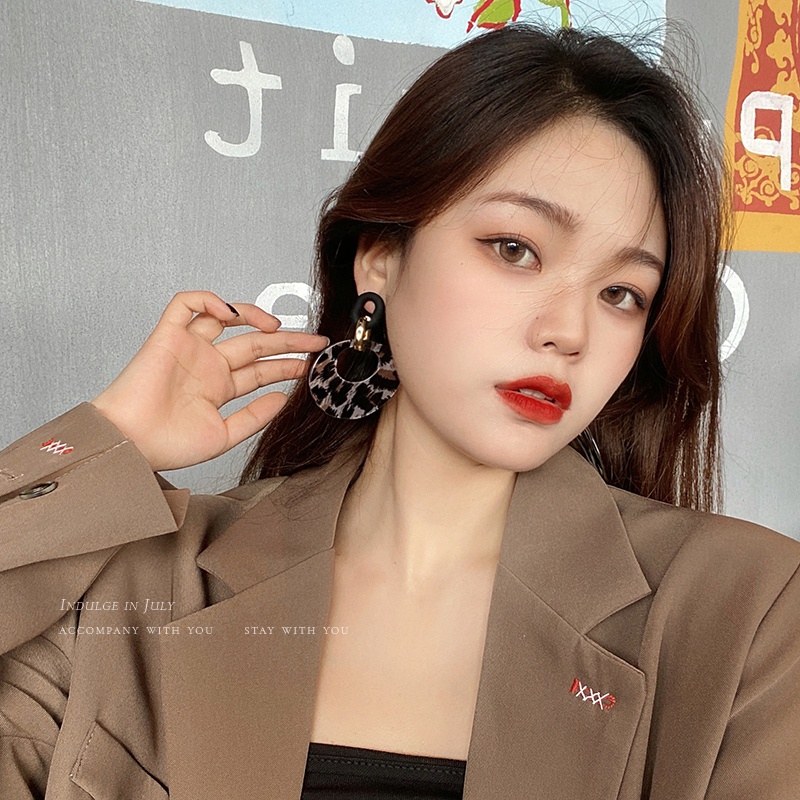 Khuyên tai DREJEW 1 mạ bạc 925 hình tròn họa tiết da báo phong cách cổ điển Âu Mỹ dễ phối đồ