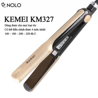 Máy Kẹp Tóc Tạo Kiểu Bản Trung Phủ Gốm Ceramic Kemei Model KM327 Điều Chỉnh Nhiệt 160 Đến 220 Độ C