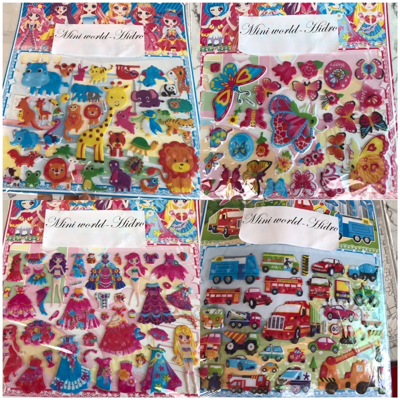 Ticker dán 3D hình công chúa, sở thú, xe cộ ô tô ôtô