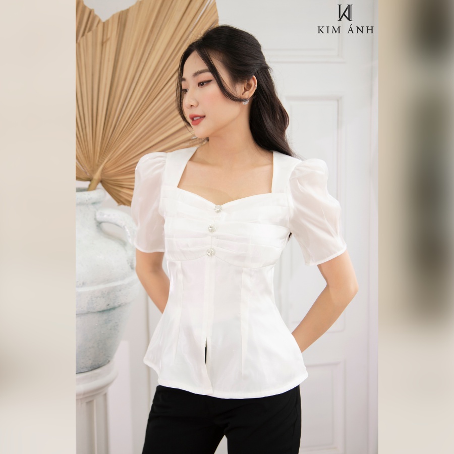 Áo Kiểu Thiết Kế Nữ Phong Cách Công Sở Chính Hãng Kim Ánh Lorie Top Tay Ngắn Sang Trọng AKSX30004