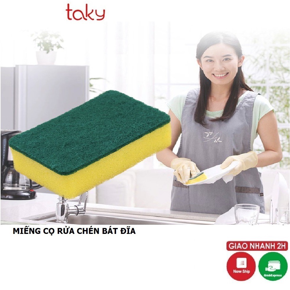 Miếng Bọt Biển - Taky, 2 Mặt Xanh Vàng, Cọ  Rửa Chén Bát Đĩa, Đánh Xoong Nồi Chảo, Sạch Sẽ, Tiện Dụng Nhà Bếp - 5150