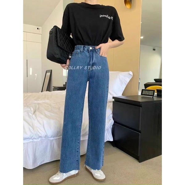 Quần Baggy Jean Nữ Lưng Cao Trơn Bigsize Đến 80kg Size Đại Từ 30 Đến 35 Hàng VNXK Ms110