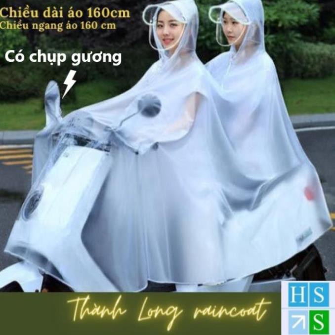 (Chính hãng) Áo mưa Thành Long (Mầu trắng trong, mờ sương, loại Đôi, 2 Mũ) - Hàng cao cấp, mềm, dầy dặn có chụp gương