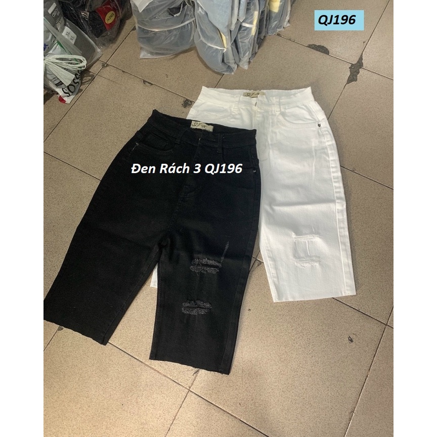 Quần ngố jeans co giãn rách gối lưng cao đẹp QJ196