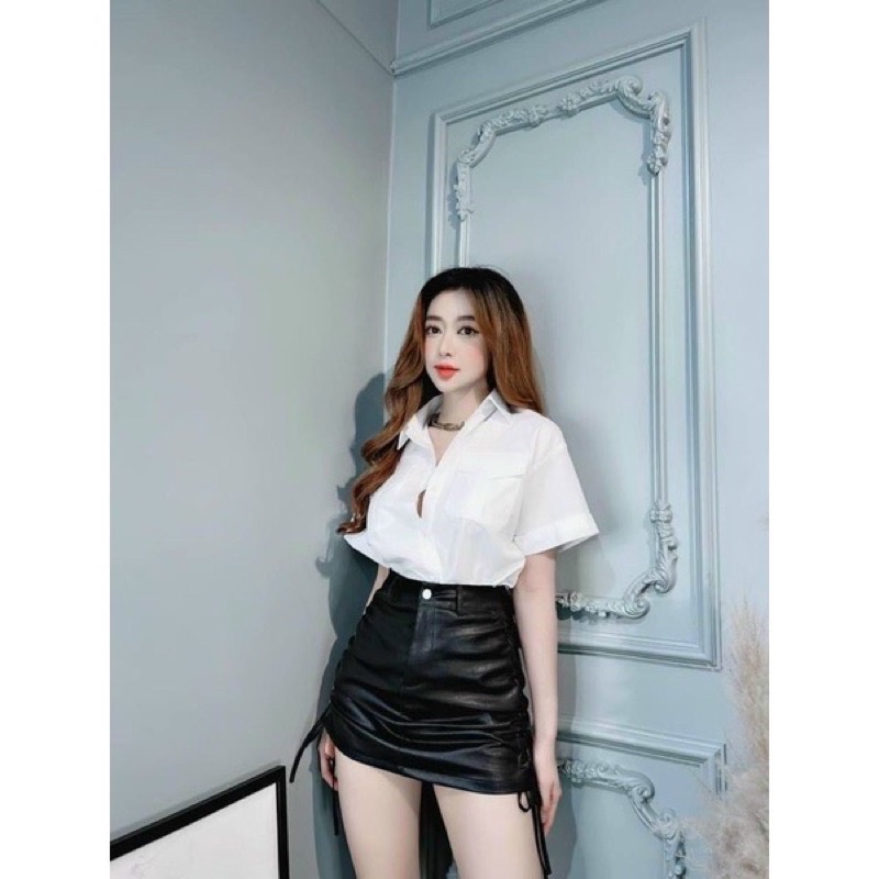 Sơmi tay ngắn Gu c.ci in mặc sau trước