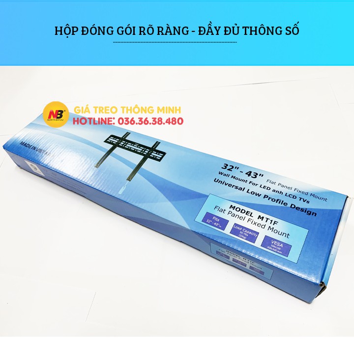 Giá treo tivi, Kệ treo tivi, Khung treo tivi thẳng tường A1F 32 - 43 Inch - Siêu Mỏng chỉ 2.6 CM - Hàng Xuất Khẩu