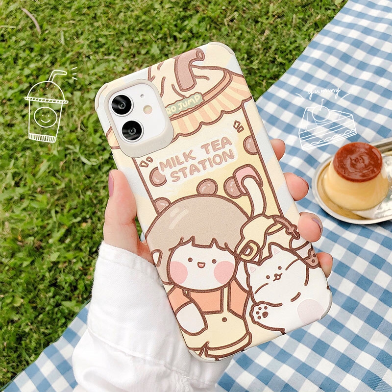 Ốp iphone - Ốp lưng da Auto Focus 4 góc Cô gái milk tea station 7/8/7plus/8plus/x/xs/xsmax/11/11promax - Awifi Case V5-6 | BigBuy360 - bigbuy360.vn
