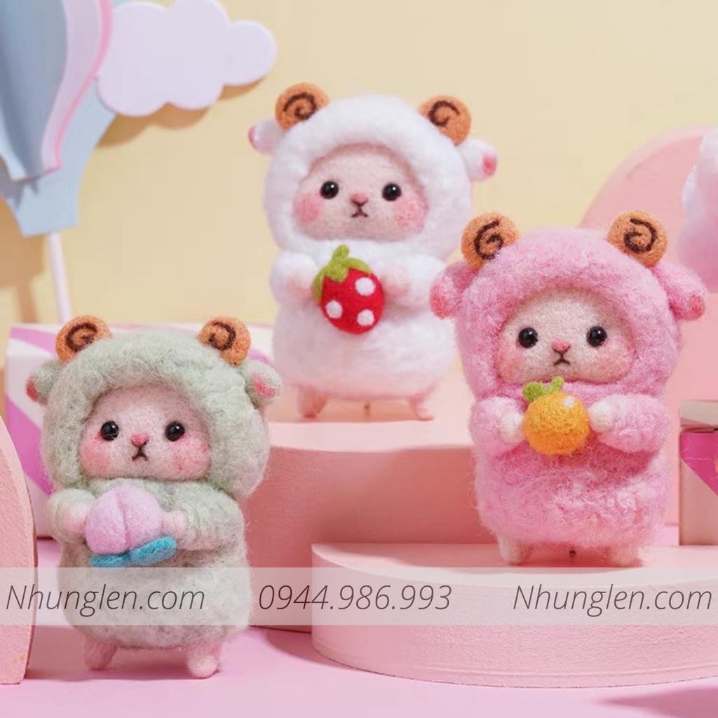 Bộ len chọc Cừu Bé Cưng Đơn Giản Siêu Dễ và Rẻ với LEN XOĂN siêu xịn và đẹp - Needle felting sheep, quà tặng ý nghĩa