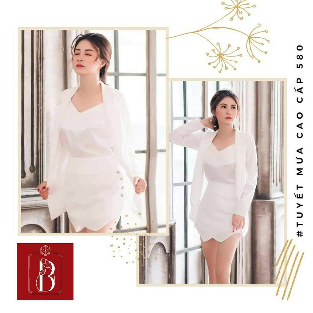 Vest ngắn combo - áo khoác vest - áo lụa satin - quần giả váy