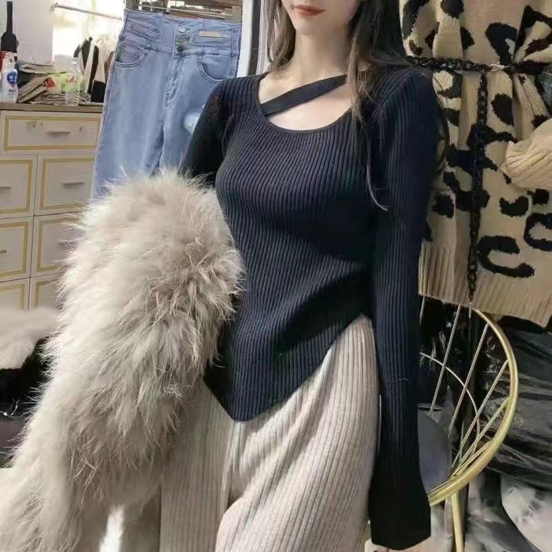 Áo len nữ đẹp áo len nữ thời trang hot dài tay điệu đà dây chéo vạt nhọn quảng châu