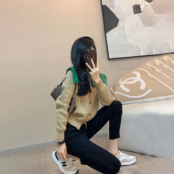 Áo Khoác Cardigan Cổ Hải Quân Cao Cấp Màu Sắc Tương Phản Phong Cách Hàn Quốc Thời Trang Mùa Xuân 2022 Mới Cho Nữ
