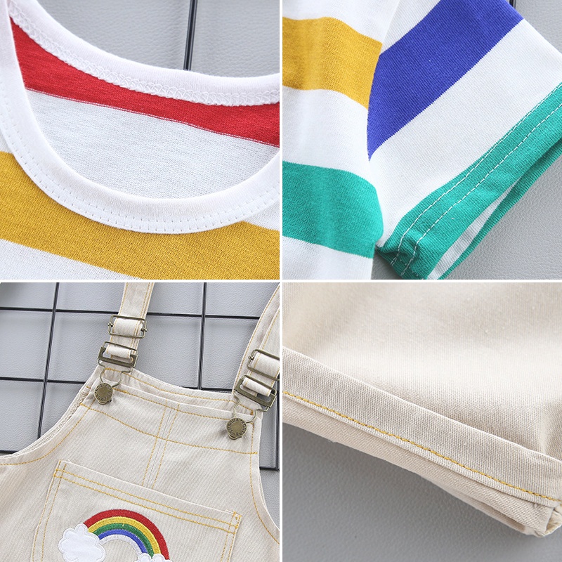 Set Áo Thun Ngắn Tay + Quần Yếm jeans Đáng Yêu Cho Bé Trai