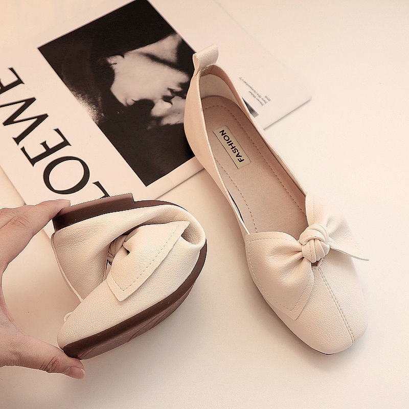 Giày Búp Bê Mũi Vuông Đính Nơ Xinh Xắn Size Lớn 35-43 41 Thời Trang Xuân Hè Cho Nữ 42