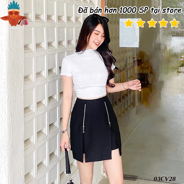 Quần giả váy xẻ kiểu dây kéo đen THOCA HOUSE cá tính, sành điệu, đẹp phong cách thời thượng Hàn Quốc