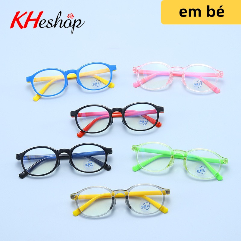 Kính 0 độ thời trang cho bé Silicone, đập không vỡ, rơi không bể chống ánh sáng xanh form vuông bầu dễ thương mã Y8905