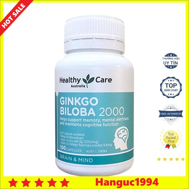 Bổ Não Healthy Care Ginkgo Biloba Cải Thiện Trí Nhớ Úc 2000mg - 100 Viên