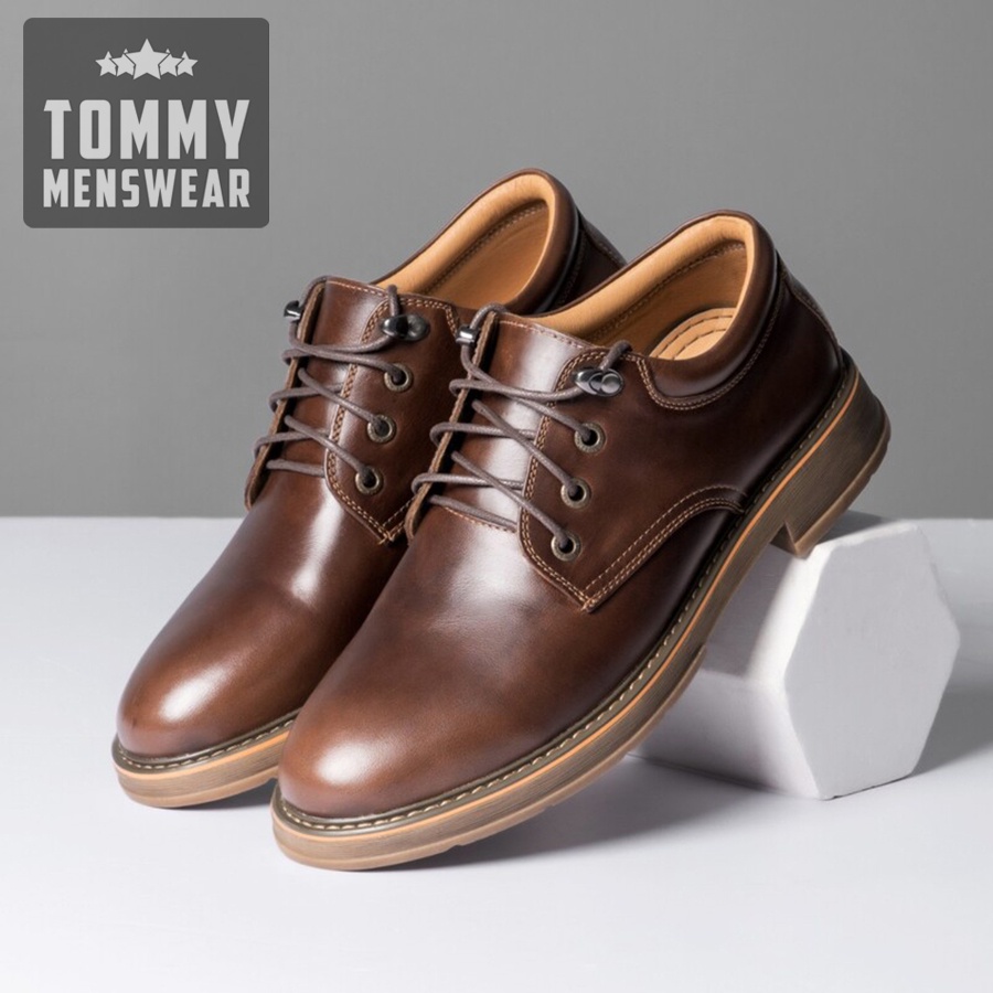 Giày Da Nam Cao Cấp Thời Trang Hàn Quốc TOMMY Giày Nam Cổ Thấp Da Bò Công Sở Buộc Dây GVN07