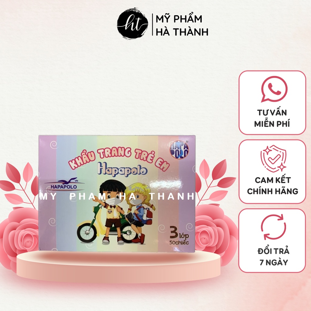 Set 10 cái khẩu trang trẻ em 3 lớp công nghệ lọc bụi kháng khuẩn an toàn Hapapolo - HT036
