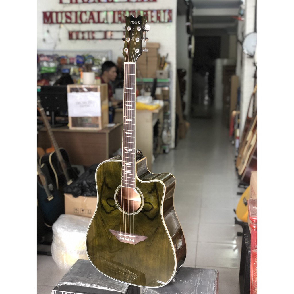 Đàn guitar acoustic Jade Butterfly màu xanh có EQ (tặng kèm phụ kiện)