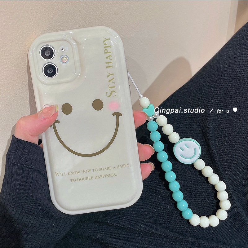 Ốp Điện Thoại Hình Mặt Cười Có Dây Đeo Đệm Khí Cho Iphone13Pro max 12 11 xr xs x