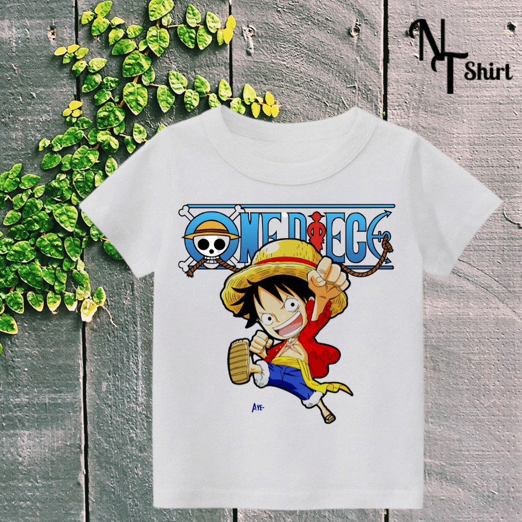 Áo phông bé trai in hình One Piece Luffy, Áo cotton xuất xịn mặc mát mịn hình in chất lượng 07