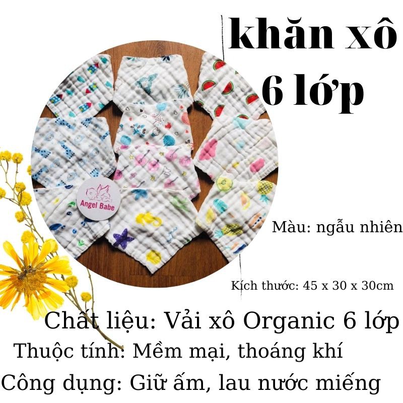 Yếm xô 6 lớp chất liệu Organic thương hiệu Manny 2 cúc bấm an toàn 𝑭𝑹𝑬𝑬𝑺𝑯𝑰𝑷 Khăn tam giác giữ ấm cho bé (set 5 chiếc)