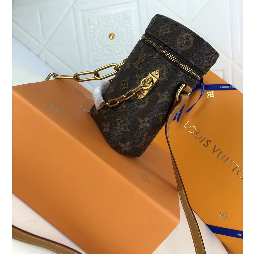 Sẵn sàng giao hàng Louis Vuitton LV nữ mới hoa cũ màu vàng túi dây xích mini có hộpM61112