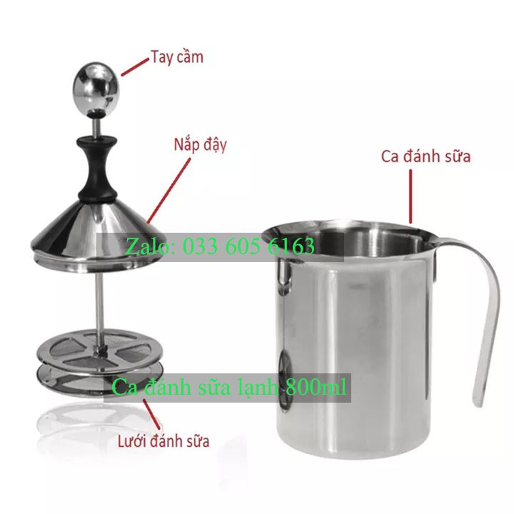 Ca Đánh Sữa Lạnh 400ml hoặc 800ml bằng Inox pha chế Latte - Ca Đánh Sữa Lạnh 800ml bằng Inox pha chế Latte