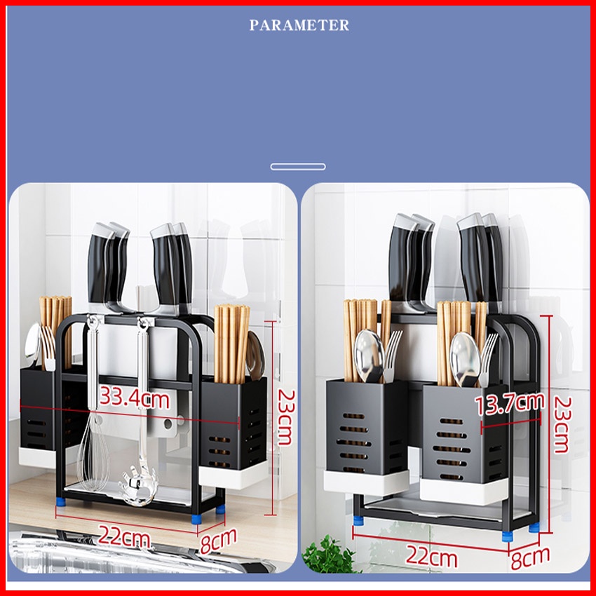 Kệ inox 304 để đũa thìa kích thước 33x10x23cm kèm khay hứng nước bằng nhựa
