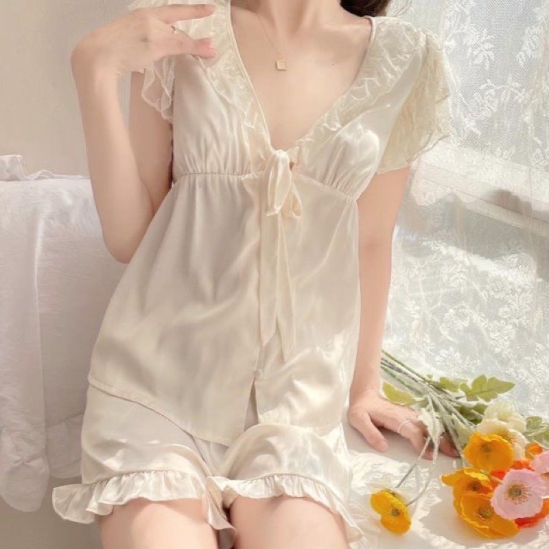 SET BỘ LỤA CÁNH TIÊN TIỂU THƯ MẶC NHÀ ULZZANG rẻ nhất shopee