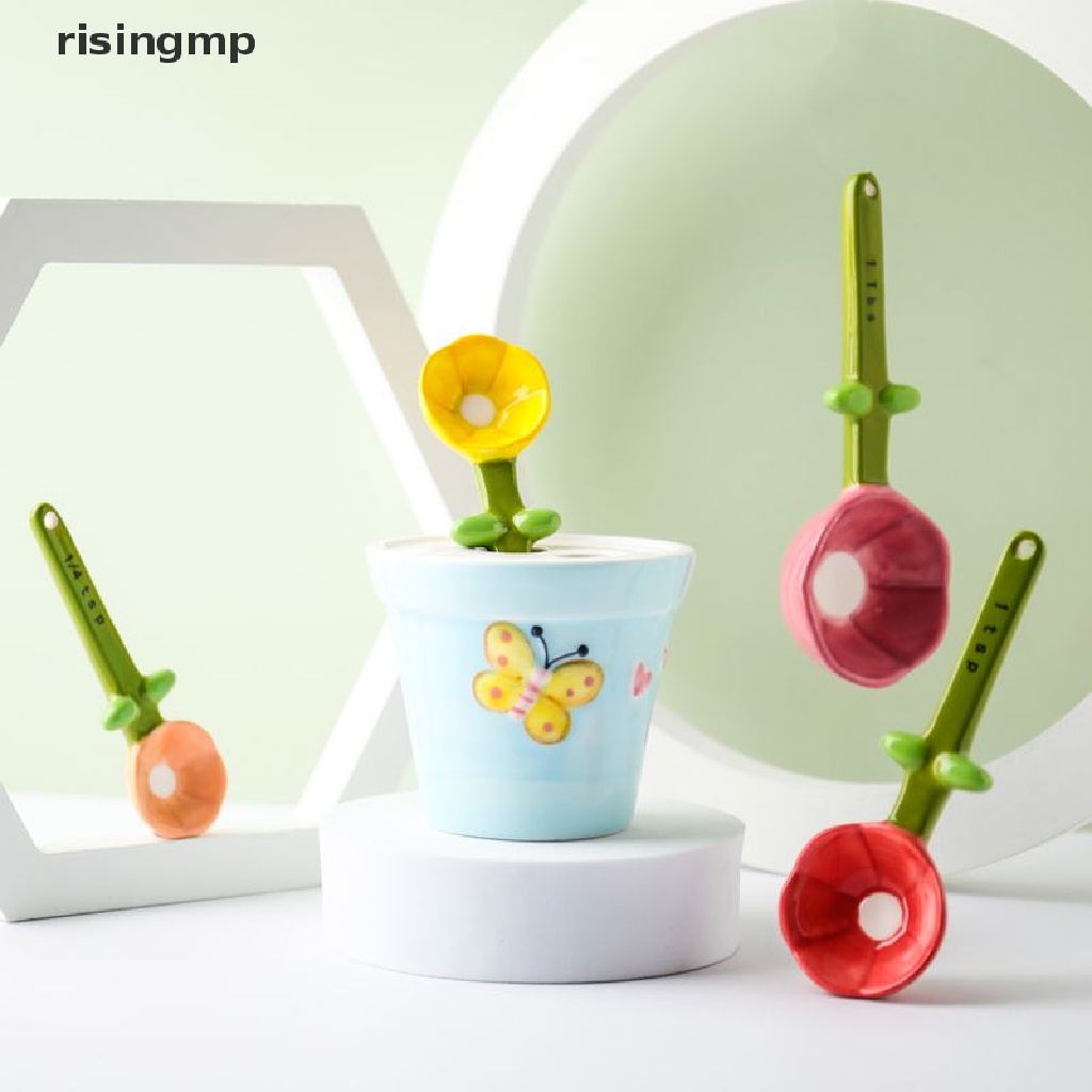 Set 4 Muỗng Sứ Đo Lường Kèm Giá Đỡ Hình Bông Hoa ♨Trên đó