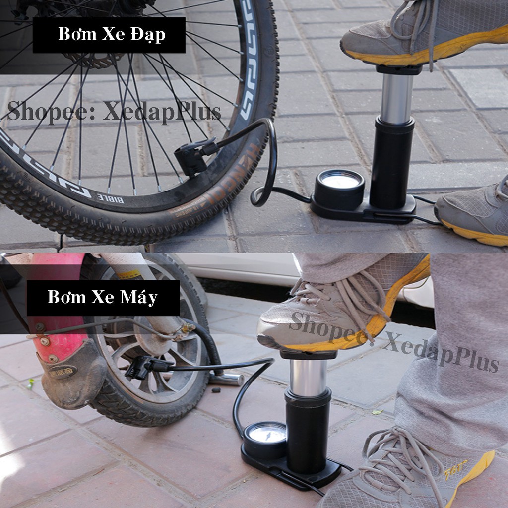 Bơm Xe Đạp Có Đồng Hồ Đo Áp Suất Hợp Kim Nhôm Loại Đạp Chân Cao Cấp - Dùng Cho Xe Đạp Xe Máy Ô Tô Trái Banh