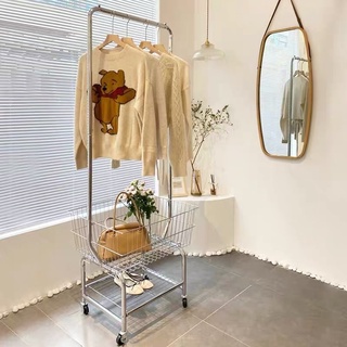 Giá treo quần áo kèm giỏ đựng, sang trọng, chắc chắn, linh hoạt với bánh xe di chuyển
