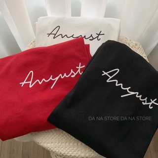 Áo thun nam nữ chất cotton khô form rộng in chữ August (ảnh thật)