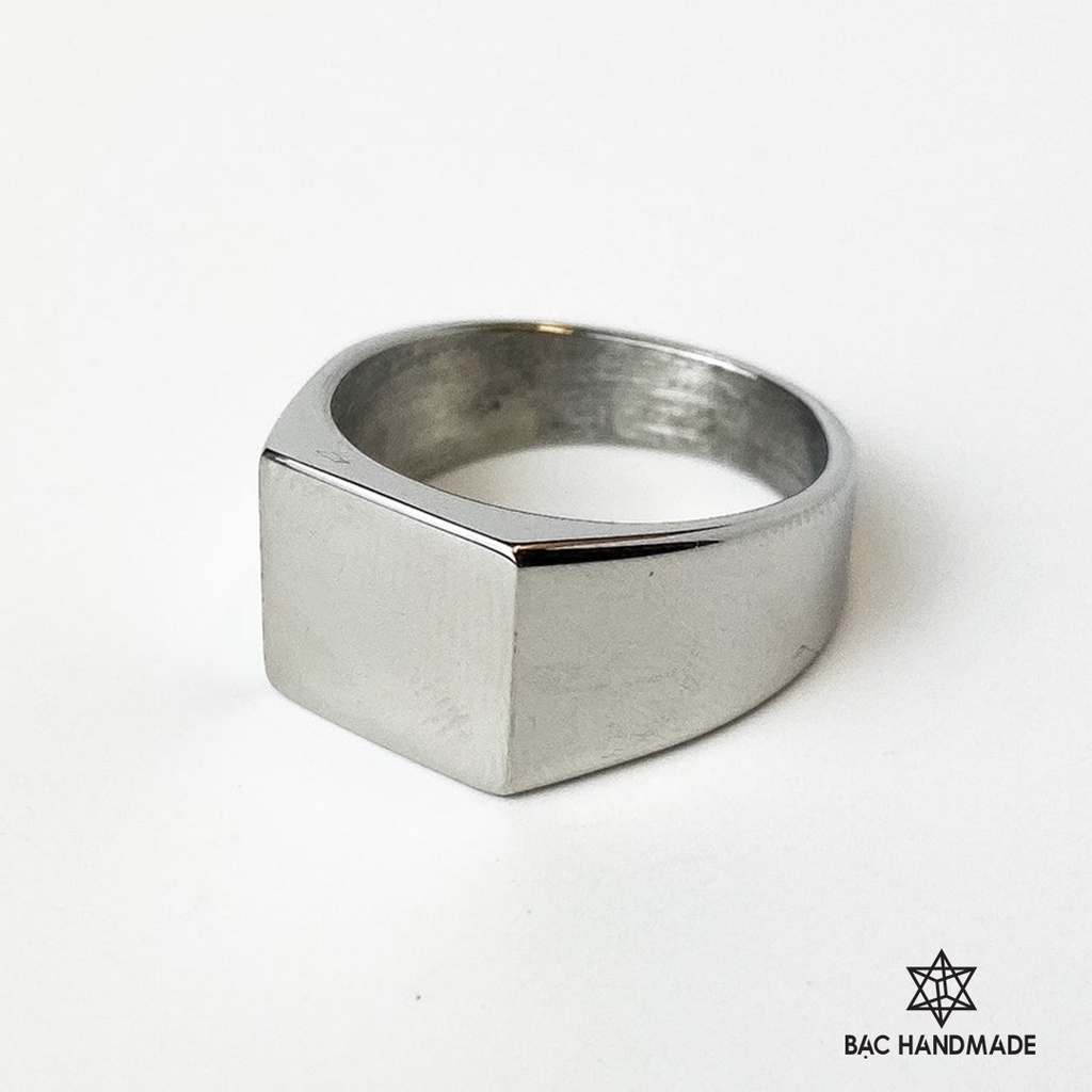 Nhẫn nam trơn mặt vuông bạc nguyên chất-Bạc Handmade