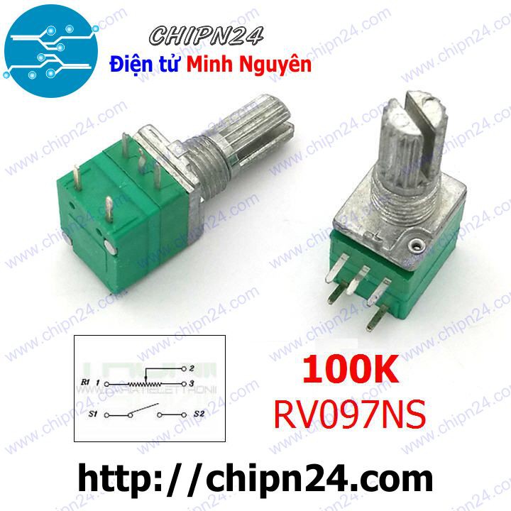 [2 CHIẾC] Biến trở đơn có Công tắc RV097NS 100K (5 chân) (B100K 104)