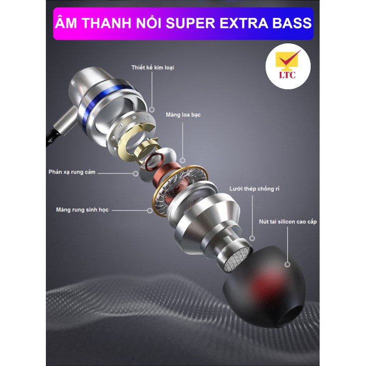 Tai nghe nhét tai 8D Super Bass EV2020 âm thanh khủng, nghe nhạc, giải trí, tai phone cho điện thoại, máy tính